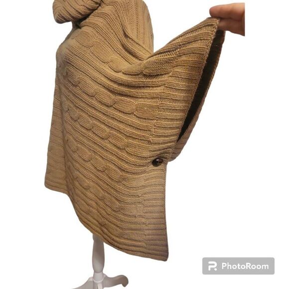 Gap Cable Knit Brown Wool Blend Poncho Sweater Size M/L - Picture 2 of 8